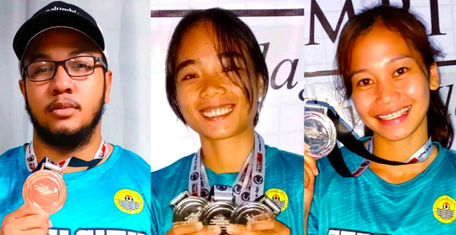 Art Joy Torregosa (center) wins 2 silver medals and a bronze medal for Team Cebu City while his teammates Dominic Woodard (left) and Jessa Mae Aviso (right) each won a silver medal in the Patafa ICTSI Philippine Athletics Championships in Ilagan City in Isabela. | Contributed photos