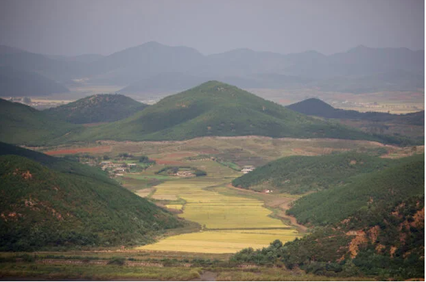 FILE PHOTO: A general view of a rice field in North Korea’s propaganda village Kaepoong in this picture taken from the top of the Aegibong Peak Observatory, south of the demilitarized zone (DMZ), separating the two Koreas in Gimpo, South Korea, October 5, 2021. REUTERS/Kim Hong-Ji/File Photo