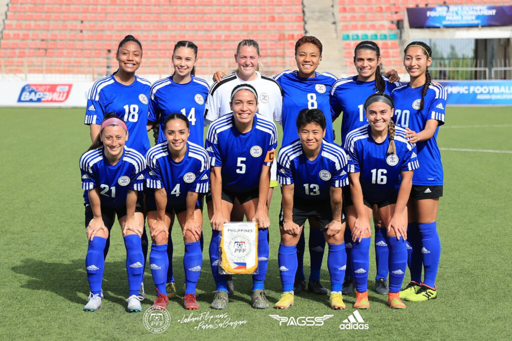 The PWNFT Filipinas posing for a group photo before their match against Hong Kong in the AFC Women's Qualifying tourney.