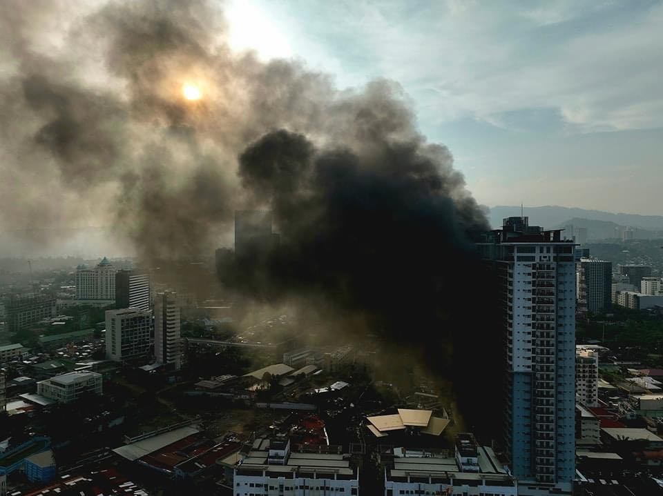 Rama: What equipment does BFP need to fight fires? Photo shows a recent Cebu City high-rise fire.