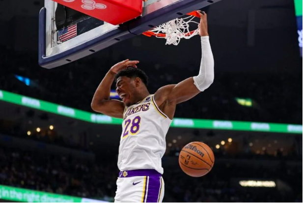 Rui Hachimura #28 of the Los Angeles Lakers goes to the basket during the first half against the Memphis Grizzlies during Game One of the Western Conference First Round Playoffs at FedExForum on April 16, 2023 in Memphis, Tennessee. Justin Ford/Getty Images/AFP