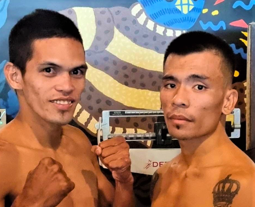 Alan Alberca (left) and Rodex Piala (right) strike a pose during the Engkwentro 10 official weigh-in on Friday. | Contributed Photo