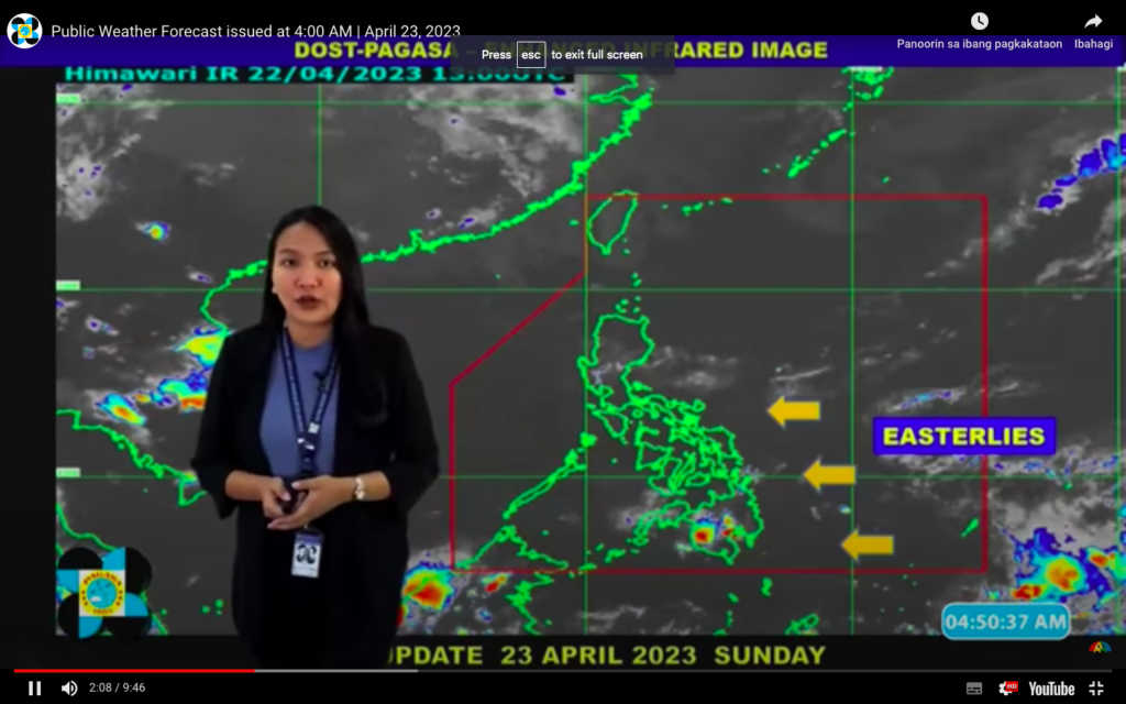 screengrab from Pagasa video report on the weather