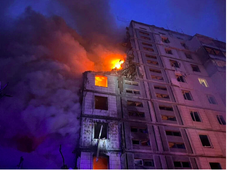 A view shows a heavily damaged residential building hit by a Russian missile, amid Russia’s attack on Ukraine, in Uman, Cherkasy region, Ukraine April 28, 2023. (Press service of the Interior Ministry of Ukraine/Handout via REUTERS)