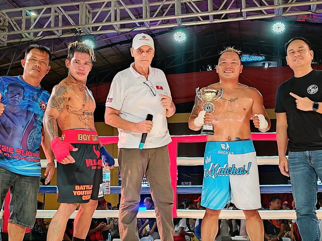 (from left to right) Edito Villamor, Alex "Boy Tattoo" Legario, Money Punch CEO Christian Faust, Ryan "Coach Gigil" Illustrisimo, and PMI Bohol Boxing Promotions promoter Floriezyl Echavez Podot.