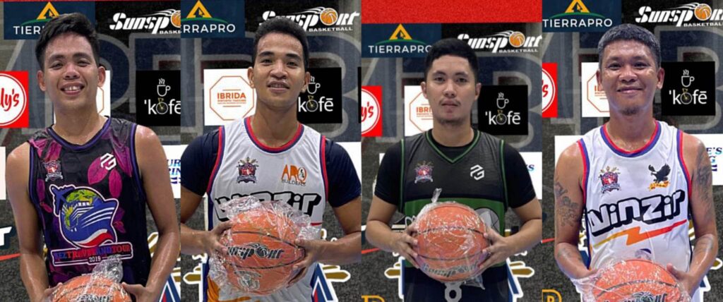 (from left to right) Junwilmar Isok of Yez Travel and Tours, ARQ's John Villabrille, Franco Inso of Mr. MRD, and J.A.M's Albert Echavarria. These players were the top scorers in the MPBA playoffs last May 20, 2023.