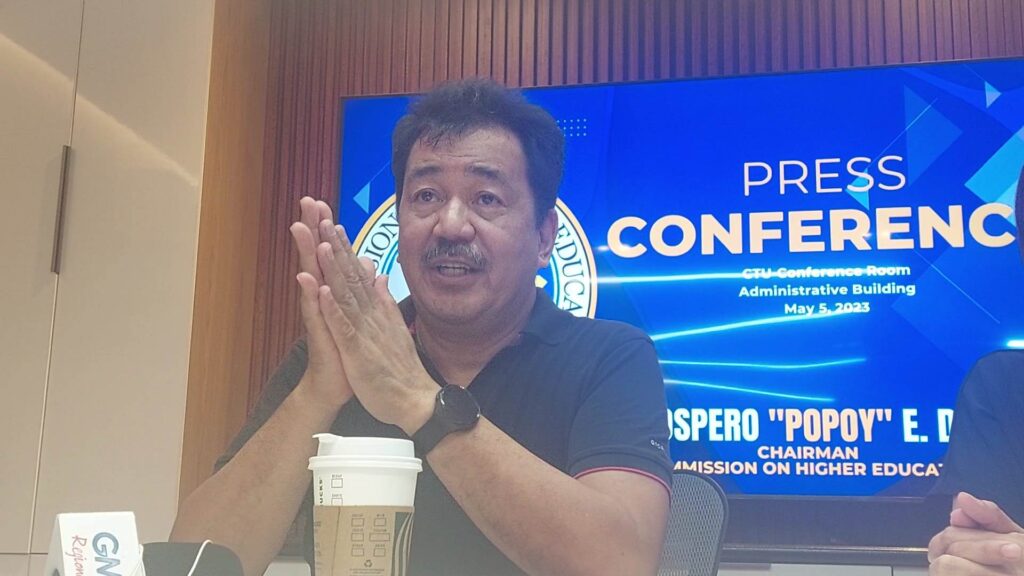 Dr. Prospero de Vera III, Commission on Higher Education chairperson, says that five local universities and colleges (LUCs) in Central Visayas have been delisted from the free tuition program. | Futch Anthony Inso