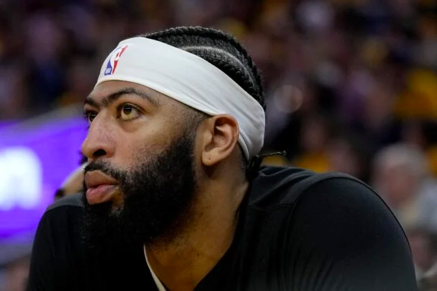 Anthony Davis #3 of the Los Angeles Lakers looks on during the second quarter against the Golden State Warriors in game five of the Western Conference Semifinal Playoffs at Chase Center on May 10, 2023 in San Francisco, California. Thearon W. Henderson/Getty Images/AFP