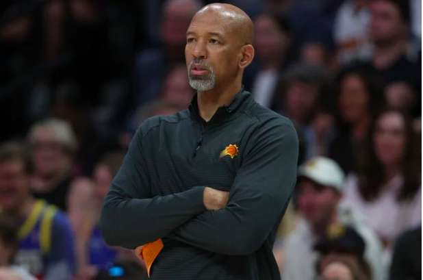 Head coach Monty Williams of the Phoenix Suns watches as his team plays the Denver Nuggets in the first quarter during Game Five of the NBA Western Conference Semifinals at Ball Arena on May 09, 2023 in Denver, Colorado. Matthew Stockman/Getty Images/AFP