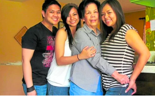 MOTHERLY LOVE | Pinay nanny Luz Pedrosa (third from left) with her Fil-Am “alaga”: (From right) Maricar, Nicole, and JP Babaran. Photo taken in 2008. (Contributed Photo)