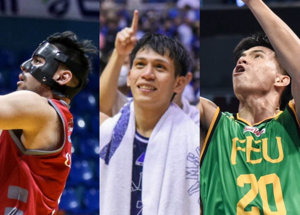 (From left to right) LPU's Mclaude Guadaña, AdU's Jerom Lastimosa, and FEU's Xyrus Torres for story: Top collegiate basketball players to see action in invitational cup in Bayugan City, Augusan del Sur