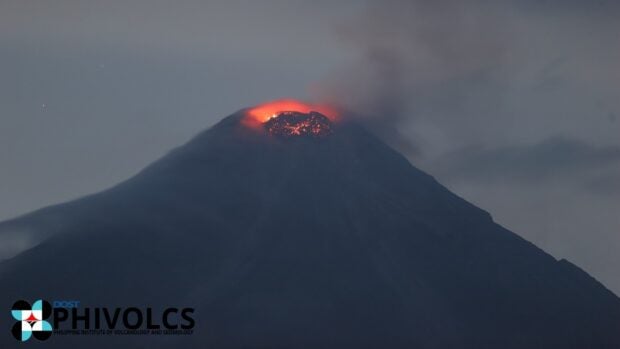 Mayon Volcano displays a crater glow in this photo taken on June 9, 2023. (Photo from Phivolcs)