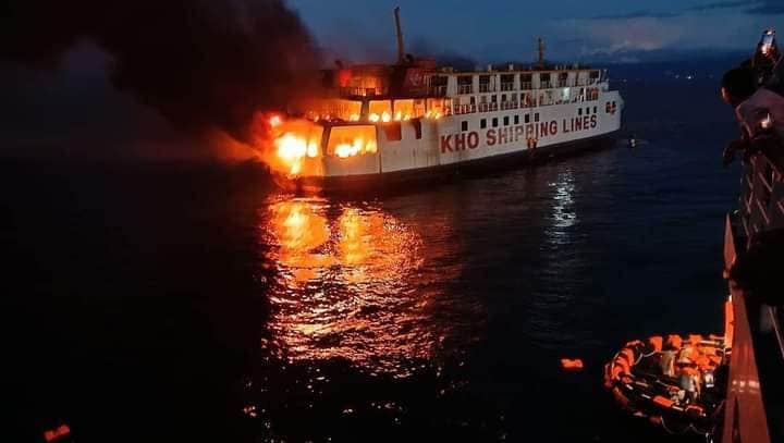LOOK: MV Esperanza Star, a passenger-cargo vessel, that caught fire off the seas of Panglao in Bohol on Sunday, June 18, 2023. 