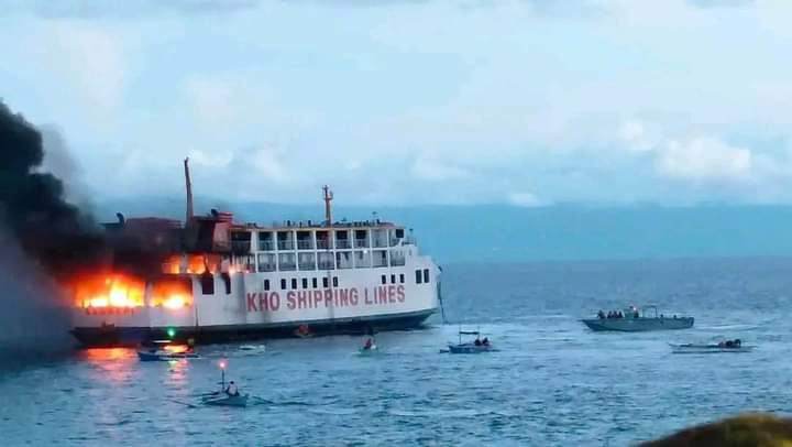 Ship fire in Bohol. Fishermen also helped in rescuing the passengers and crew of the fire-stricken vessel off the waters of Panglao in Bohol province this morning, June 18. | Bumbero 032