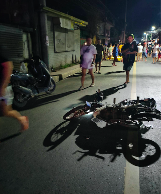 This is one of the motorcycles that the Toyota Vios driven by Christian Abrasaldo crashed into in the accident in Barangay San Nicolas Proper at past 1 a.m. today, June 11. | Contributed photo via Paul Lauro