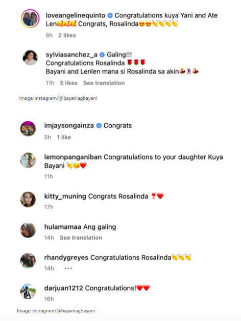 Agbayani’s post was greeted with cheers and congratulatory greetings from fellow celebrities including Vhong Navarro, Jessa Zaragoza, Ogie Alcasid and John Estrada.