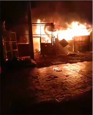 The fire that hit a mercantile shop in Barangay Linao, Talisay City on Saturday, June 24. | screen shot from contributed video