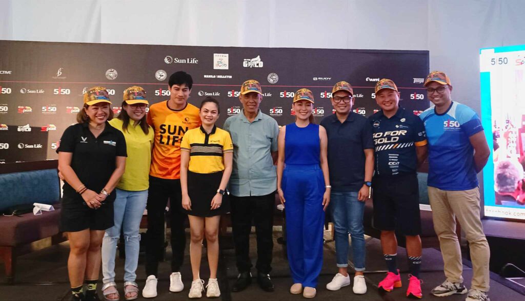 Organizers, Sun Life officials, Bohol LGU and provincial government officials, and actor Piolo Pascual (third from left) pose for a group photo during the presser of the Sun Life 5150 & Go For Gold Triathlon on Saturday, July 8, 2023.