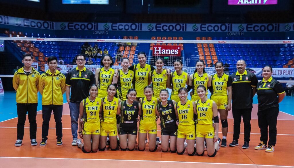 UST Golden Tigresses pose for a group photo after their winning game in the Shakey's Super League.