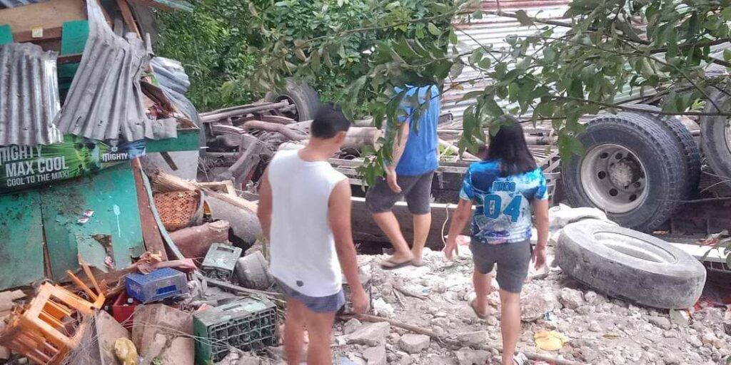 A 10-wheeler truck falls off a ravine in Barangay Libjo in Tabogon town, killing the driver and his helper. | Jay Muñoz Bragat via Futch Anthony Inso