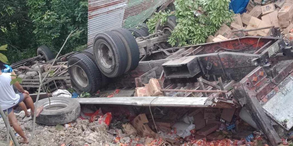 The 10-wheeler truck fell off a ravine and landed near a house in Barangay Libjo in Tabogon town in northern Cebu at past 12 a.m. today July 30. | Jay Muñoz Bragat via Futch Anthony Inso