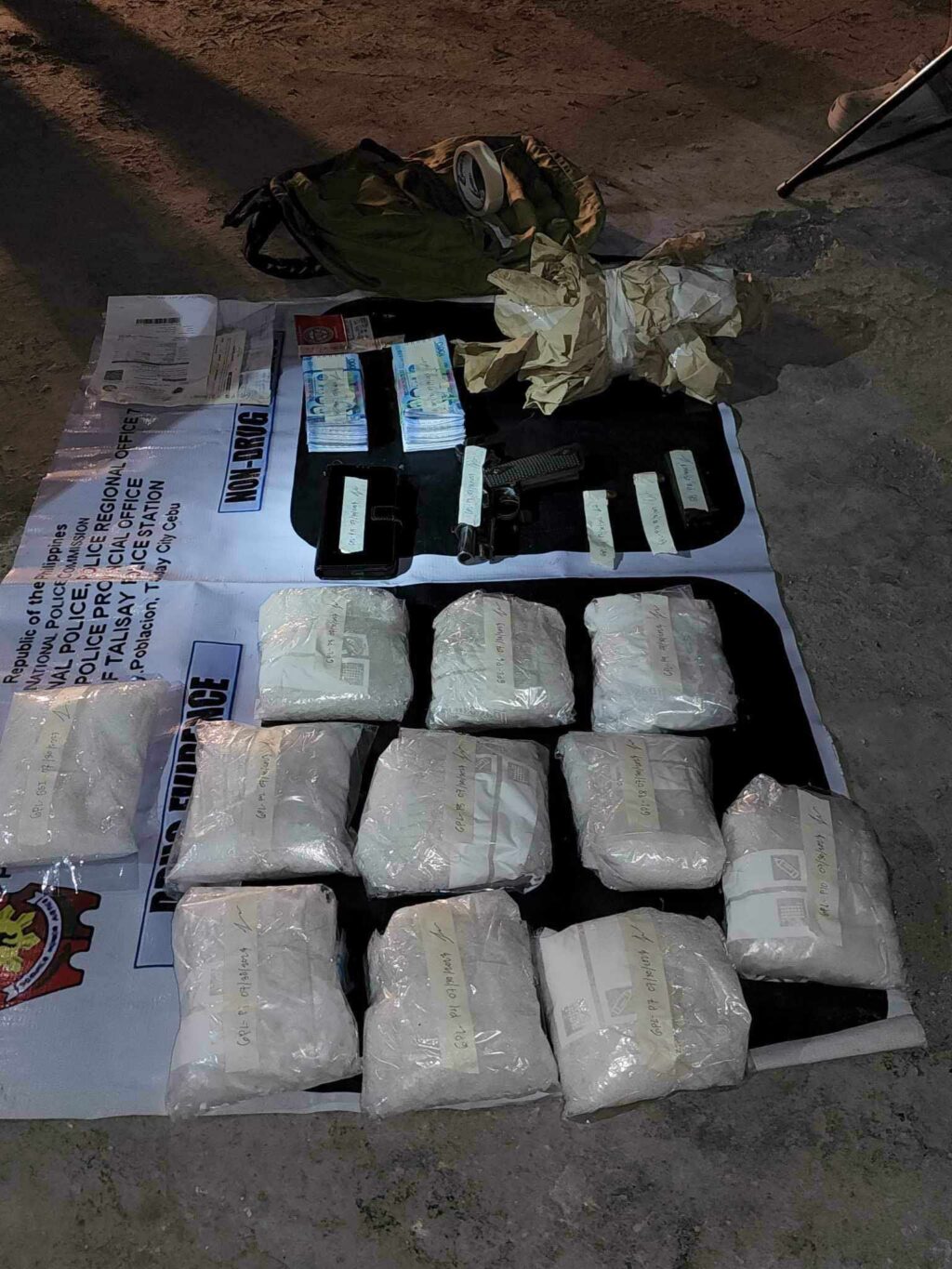 P37.4 million shabu seized from junk shop owner during Talisay drug bust. These are the illegal drugs confiscated from a junk shop owner during a buy-bust operation on July 30 in Barangay San Roque, Talisay City. | Talisay police via Paul Lauro