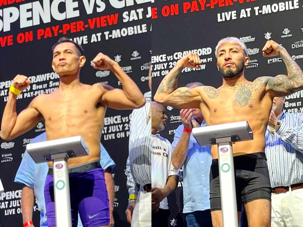 Nonito Donaire (left) and Alexandro Santiago (right) during the official weigh-in of their WBC world bantamweight title bout. | Photos from Showtime Boxing Twitter page