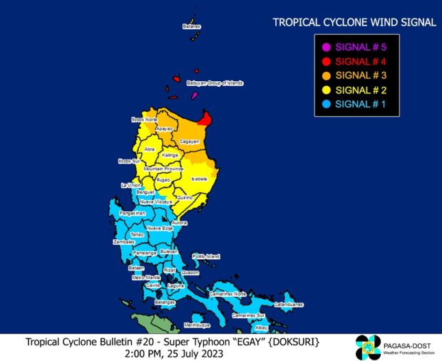 Due to Super Typhoon Egay (international name: Doksuri), tropical Cyclone Wind Signals. Photo from Pagasa’s website