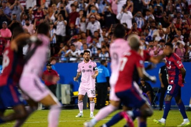 Lionel Messi #10 of Inter Miami CF looks on in the second half during the Leagues Cup 2023 Round of 16 match between Inter Miami CF and FC Dallas at Toyota Stadium on August 06, 2023 in Frisco, Texas. Alex Bierens de Haan/Getty Images/AFP