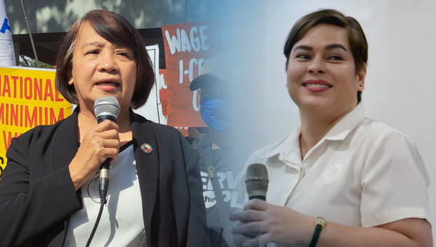 Separate photos of ACT Teachers partylist Representative France Castro (L) and Vice President Sara Duterte.