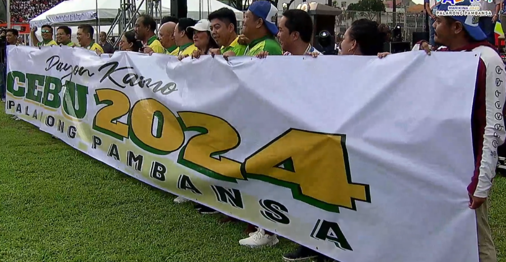 A streamer showing Cebu City as the next host of the Palarong Pambansa in 2024 is shown at the closing ceremony of the this year’s national games. | screengrab from livestream video of Palaro closing ceremony