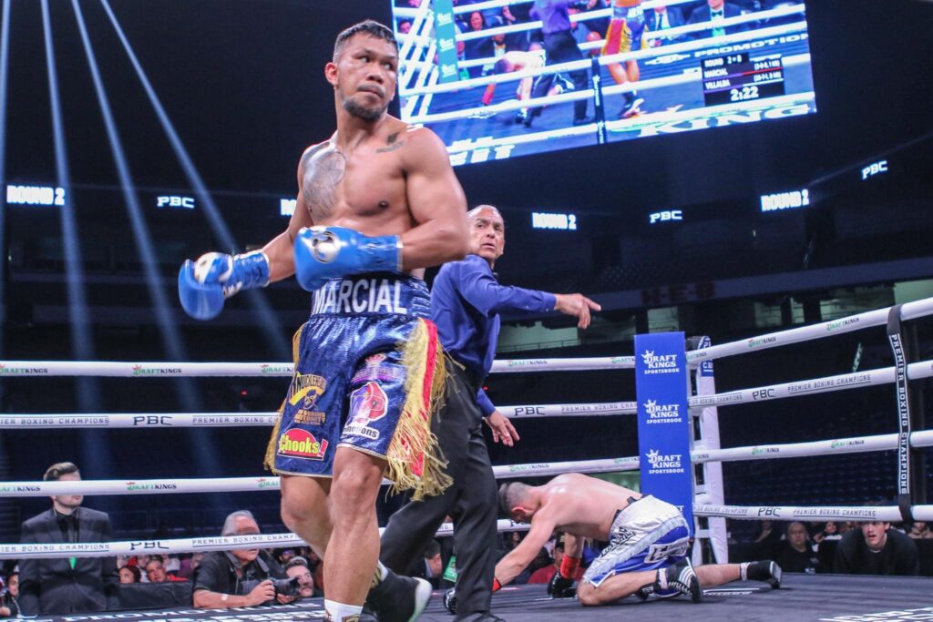 Eumir Marcial walks to the neutral corner after knocking down Ricardo Ruben Villalba in their bout last February. | Photo from Marcial's Facebook page