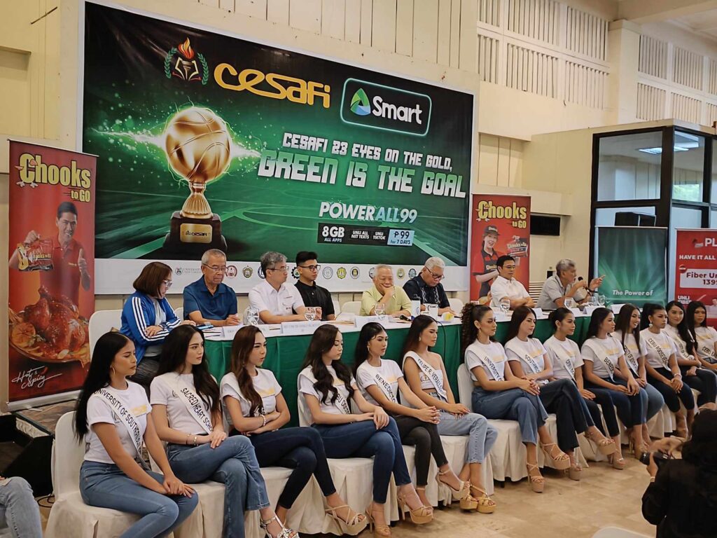 Cesafi officials and the contestants for the Miss Cesafi 2023 seated in front during a press conference on Thursday, Sept. 21, 2023, at the Cebu Country Club.