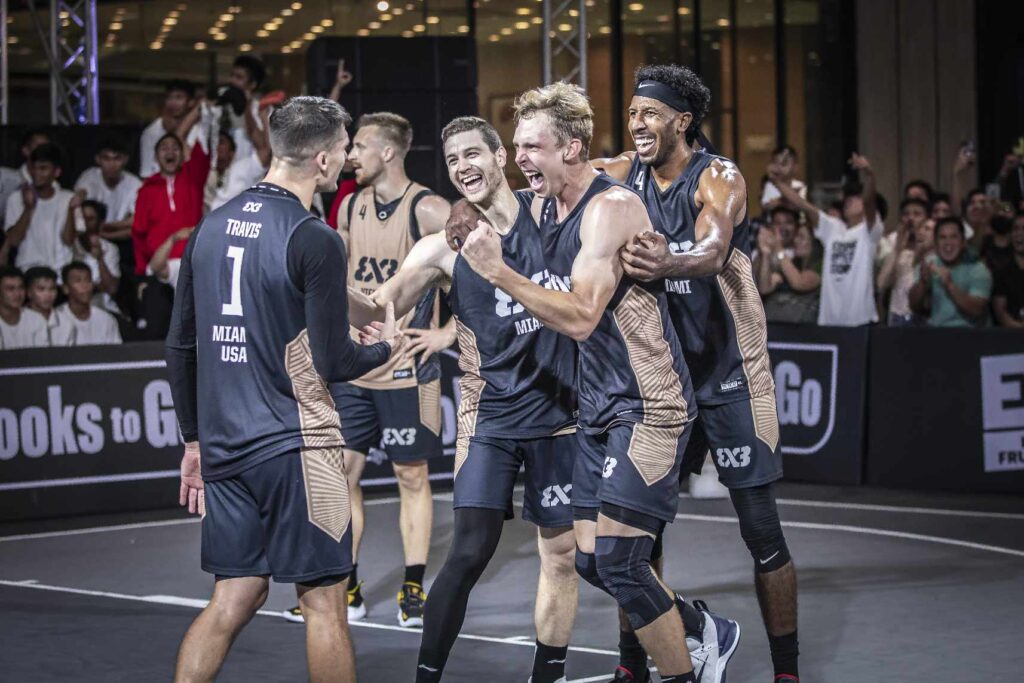 Miami-USA players celebrate after beating Vienna-Austria in the finals of the Chooks-to-Go FIBA 3X3 World Tour Cebu Masters.