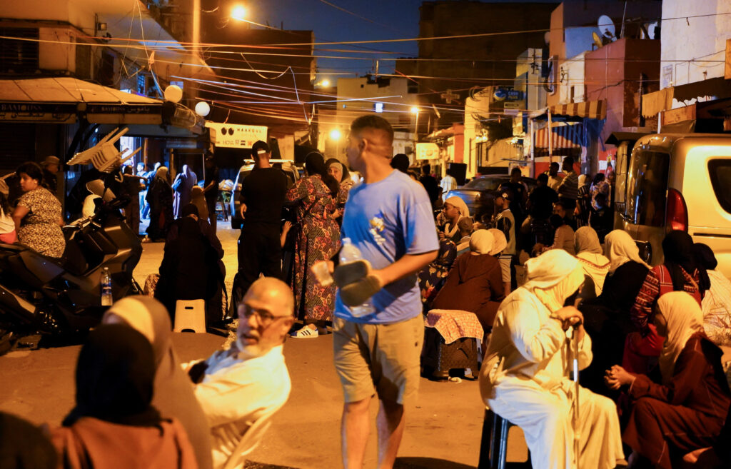 Morocco earthquake. People gather on a street in Casablanca, following a powerful earthquake in Morocco, September 9, 2023. REUTERS/Abdelhak Balhaki