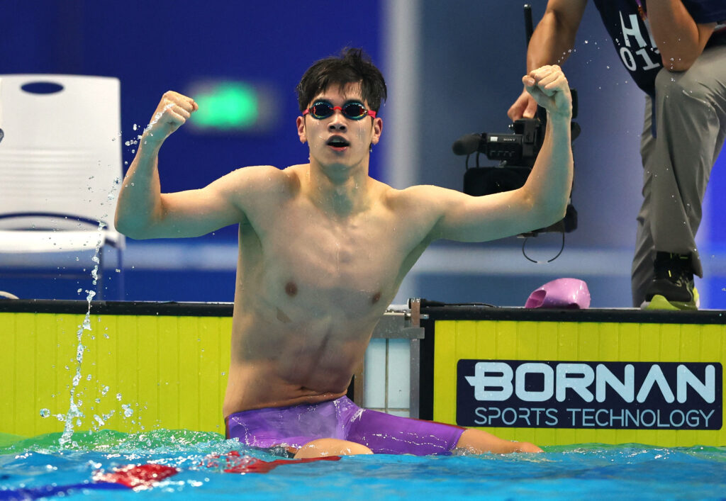 Asian Games: China’s Pan Zhanle reacts after winning the the 100-freestyle in the Asian Games Final where he broke the 47-second mark of the swimming event, making him the fifth-fastest in the world. | Reuters