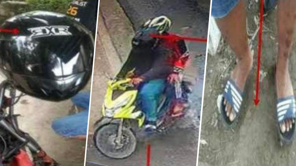 The helmet and the pair of slippers gave away the identity of one of the men, who allegedly robbed a softdrinks salesman on September 35 in Naga City, southern Cebu. | Naga City Police via Paul Lauro 