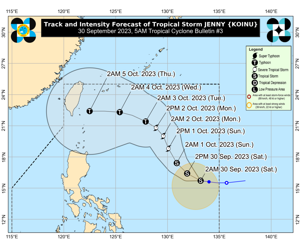 Track and intensity forecast of Tropical Storm Jenny on Saturday, September 30, 2023 from Pagasa.