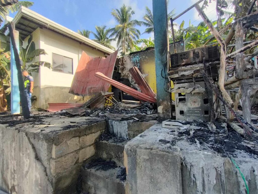 Sibonga fire. A stage with the sound equipment was destroyed by a fire that hit a Barangay in Sibonga town in southern Cebu on Saturday, Sept. 9. | Contributed photo