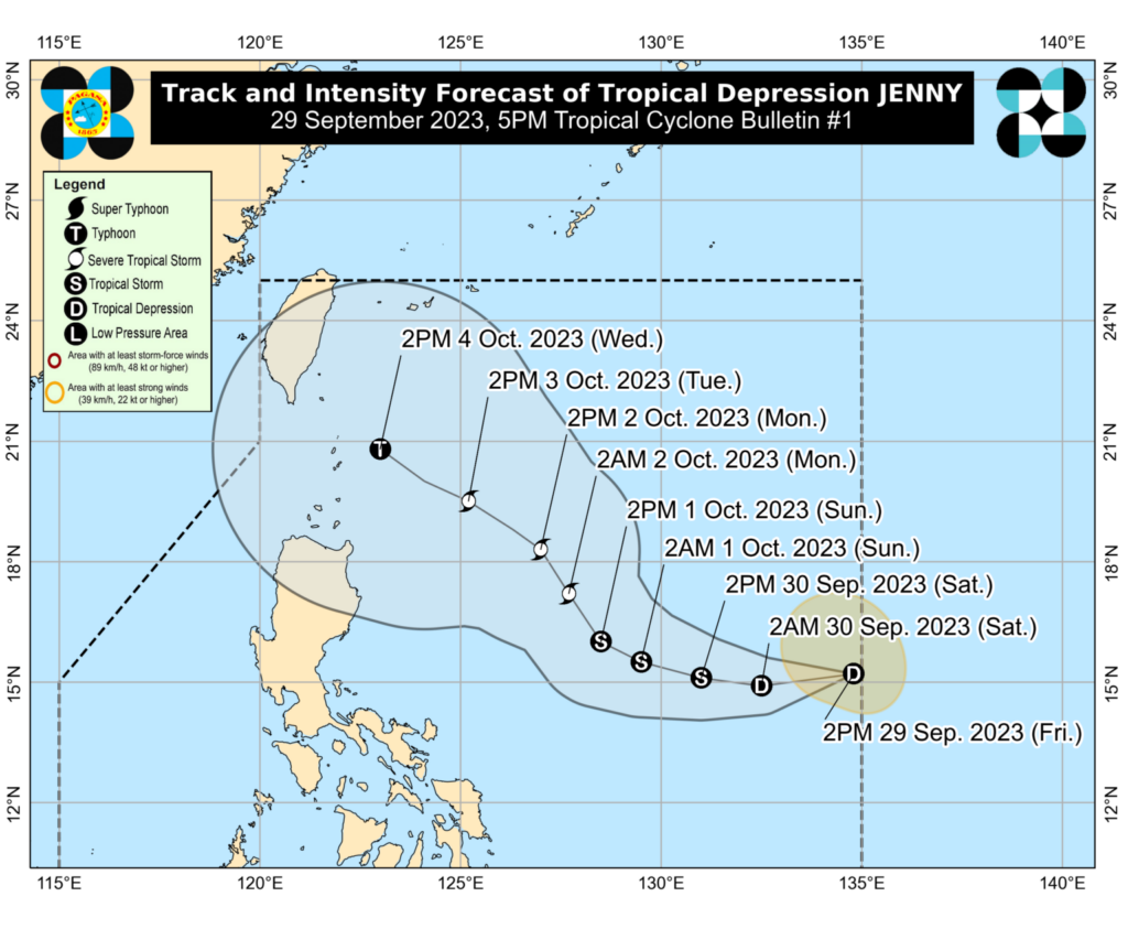 Tropical Depression Jenny: No direct effect on PH but it will strengthen habagat. In photo is the track of tropical depression Jenny.
