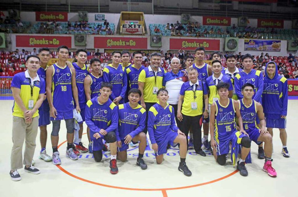 UC Baby Webmasters players and officials pose for a photo at the centercourt after their Cesafi game on Saturday, Oct. 7.