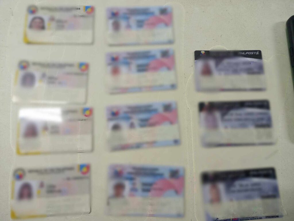 Photos of the fake government IDs that NBI-CEBDO confiscated from a woman from Cebu City.