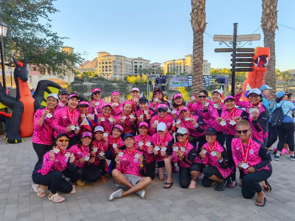 Members of the Cebu Pink Paddlers pose with their medal during the 2023 Nevada International Dragon Boat Festival.