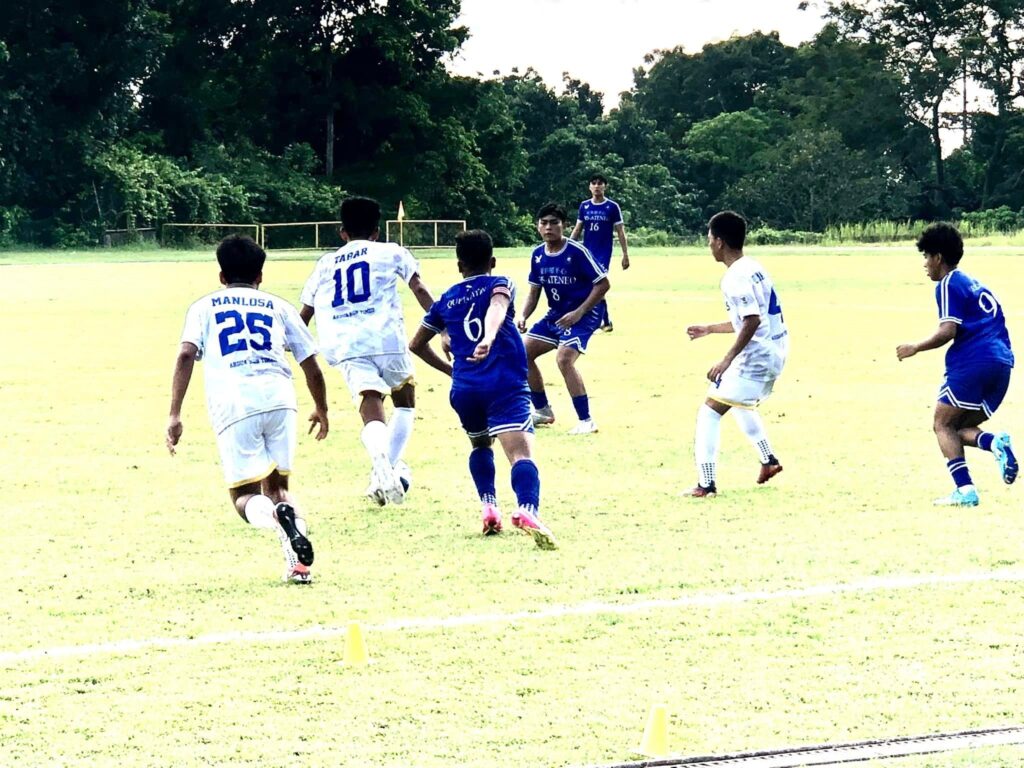 The DBTC Greywolves and SHS-AdC Magis Eagles players in action during the Cesafi football tournament held on October 16, 2023 at the USC Talamban Campus.