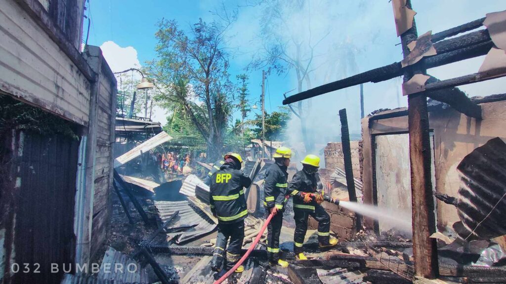 Fire in Lapu-Lapu barangay razes 6 houses, displaces 8 families. Firefighters continue to battle the fire in Barangay Pajo, Lapu-Lapu City at nearly noon on October 8, 2023. | Nagiel Bañacia via Paul Lauro