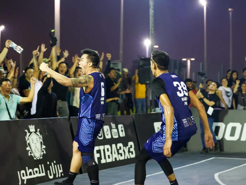 Paul Desiderio celebrates after Manila Chooks beat Antwerp TOPdesk in the FIBA 3x3 World Tour Al Bidda Park Challenger 2023 in Doha, Qatar. | Photo from Chooks-to-Go