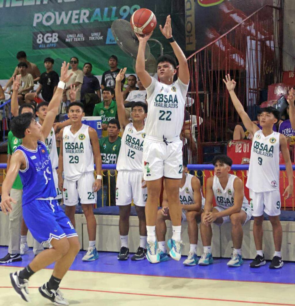 A City of Bogo Science and Arts Academy (CBSAA) Trailblazers player attempts a jump shot during one of its Cesafi games. | Sugbuanong Kodaker