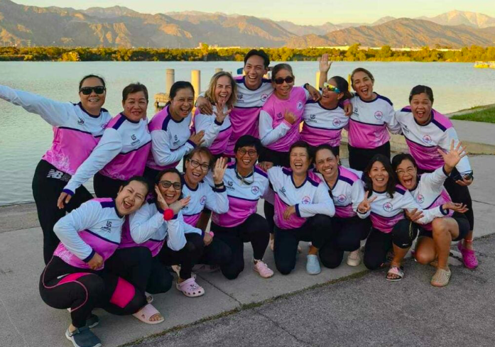 Cebu Pink Paddlers dragon boat team take time for a group photo during the Santa Fe Dam Dragon Boat Festival 2023 in Irwindale, California, United States. | Contributed photo