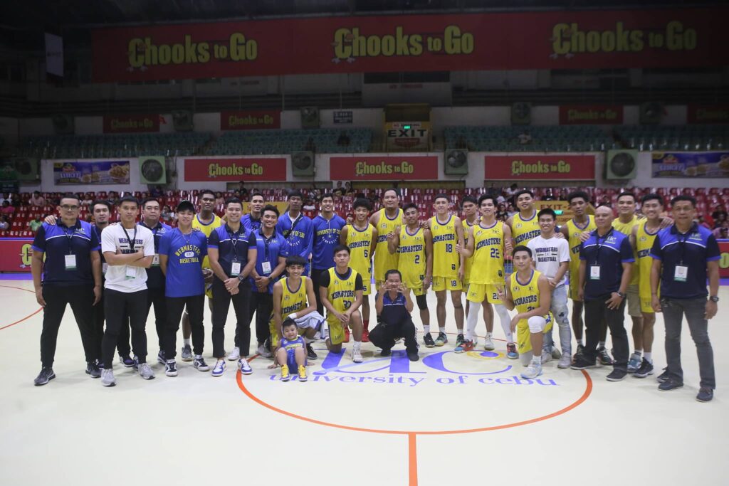 UC Webmasters players and coaching staff pose for a photo after their game against the USC Warriors in the Cesafi.