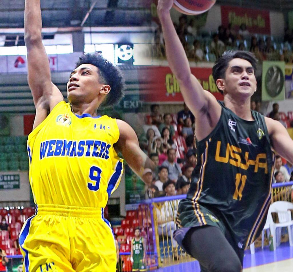 Luther Leonard (left) of UC Webmasters and Klein Gordillo (right) of USJ-R Jaguars during their respective games in the Cesafi.